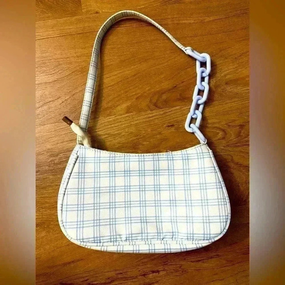 shoulder Bag blue and white plaid plastic chain 9x4x2 inches Y2K like new - Picture 1 of 8